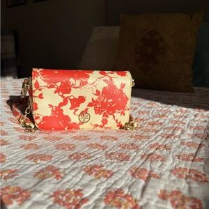 Tory Burch Red and Cream Floral Crossbody Bag